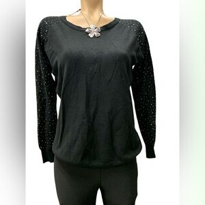 Vila Milano Chic Black Sweatshirt with Embellished Sleeves Size XL